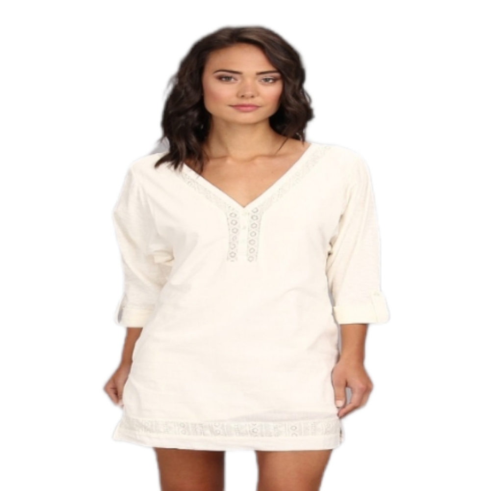 SOFT JOIE Josiefina Eyelet Embroidery Fold Sleeves Dress Eggshell
